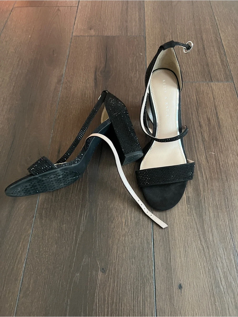 Kelly & Katie Black Rhinestone Ankle-Strap Heels